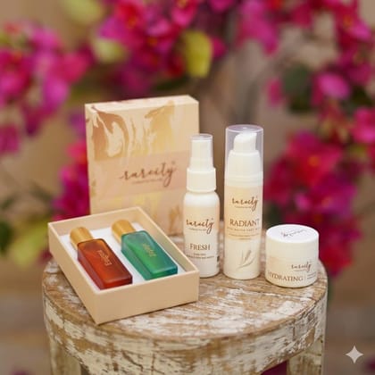 Rareity Self Care & Fragrance Gift Combo | Fresh Body Mist, Radiant Rice Water Face Wash, Hydrating Face Cream & Enigma + Zephyr Roll On Perfume Duo | Travel Friendly Beauty & Fragrance Kit | Pack of 5