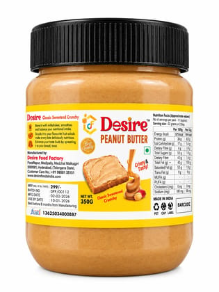Desire Foods Classic Sweetened Crunchy Peanut Butter, 350g Desire Foods Classic Sweetened Crunchy Peanut Butter, 350g