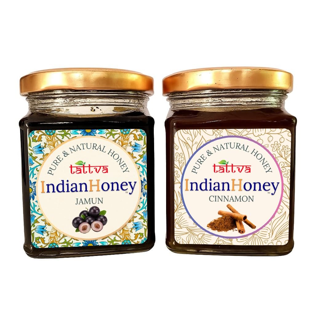 IndianHoney Diabetics-Friendly Jamun Honey & Metabolic & Warming Cinnamon Infused Honey Combo Pack (230gm & 230gm) J