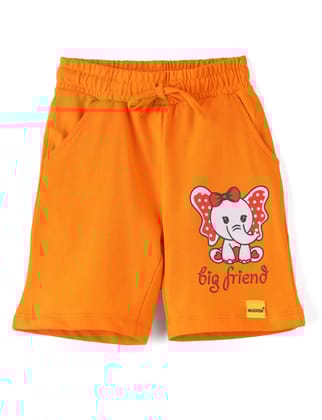 Girls Shorts Cotton French Terry Vibrant Orange Big Friend Elephant