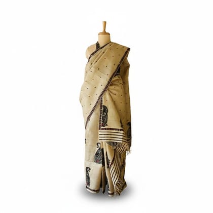 Handloom Cotton Paisley Print Saree in Beige