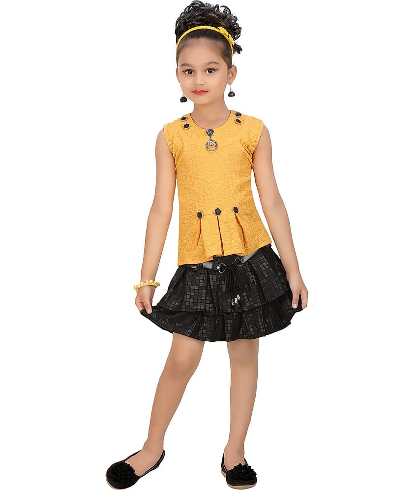 Arshia Fashions Pack of 1 Girls Cotton Blend Top With Skirt ( Yellow )