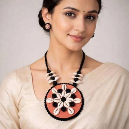 Handmade Fabric Necklace and Earring Set Lightweight Skin Friendly Casual