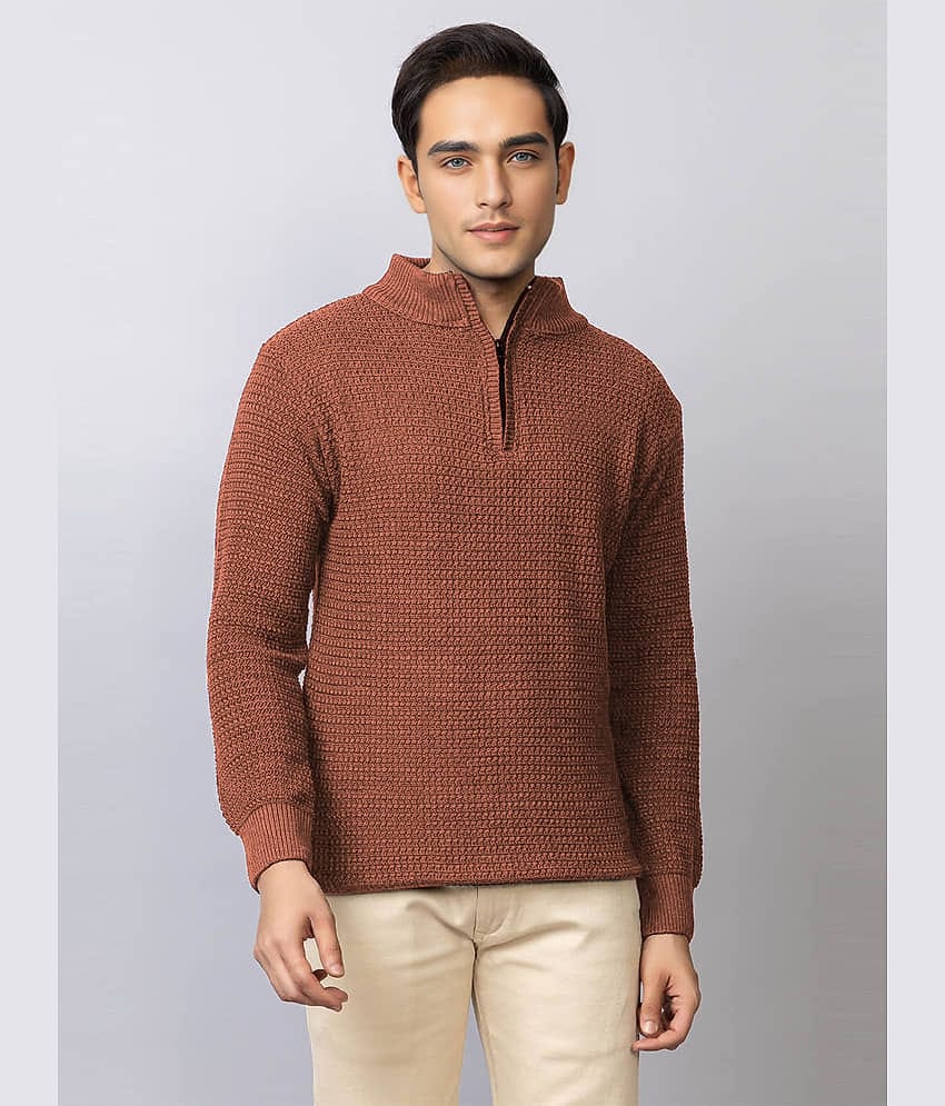 tysort Woollen Blend High Neck Men's Full Sleeves Pullover Sweater - Brown ( Pack of 1 )
