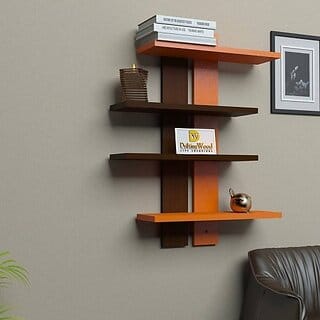 Onlinecrafts Wooden Wall Shelf Wooden Wall Shelf (Number Of Shelves - 1, Brown, Orange)