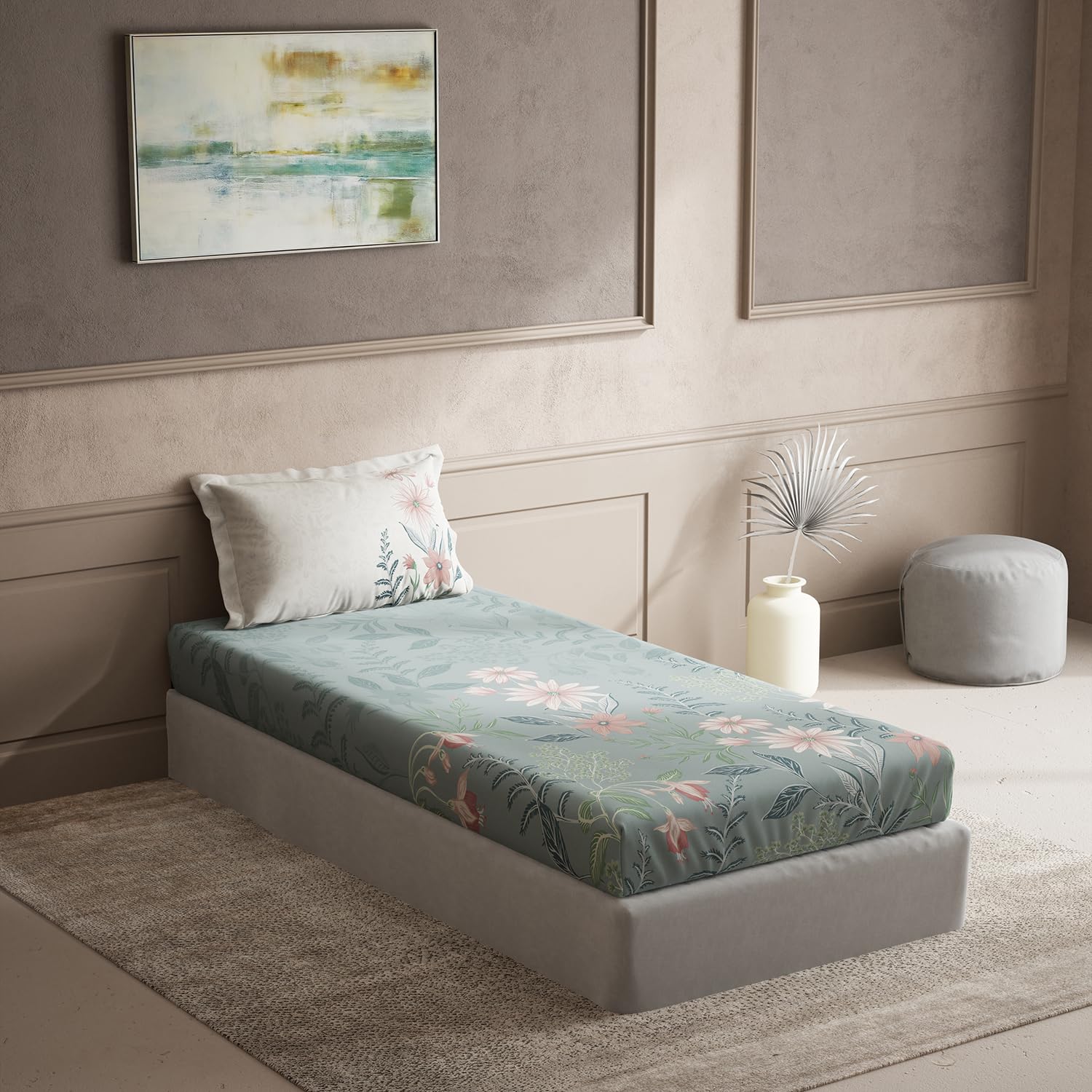 DDECOR - Cherish Collection 100% Cotton Floral Pattern 150TC Single Bedsheet|152 CM X 224 CM| - Green