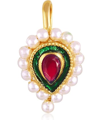 Vivastri's Premium & Elegant Peackock Style Cubic Zirconia Bead Studded Nose Rings For Women & Girls -VIVA1277NTH-PRESS-RED