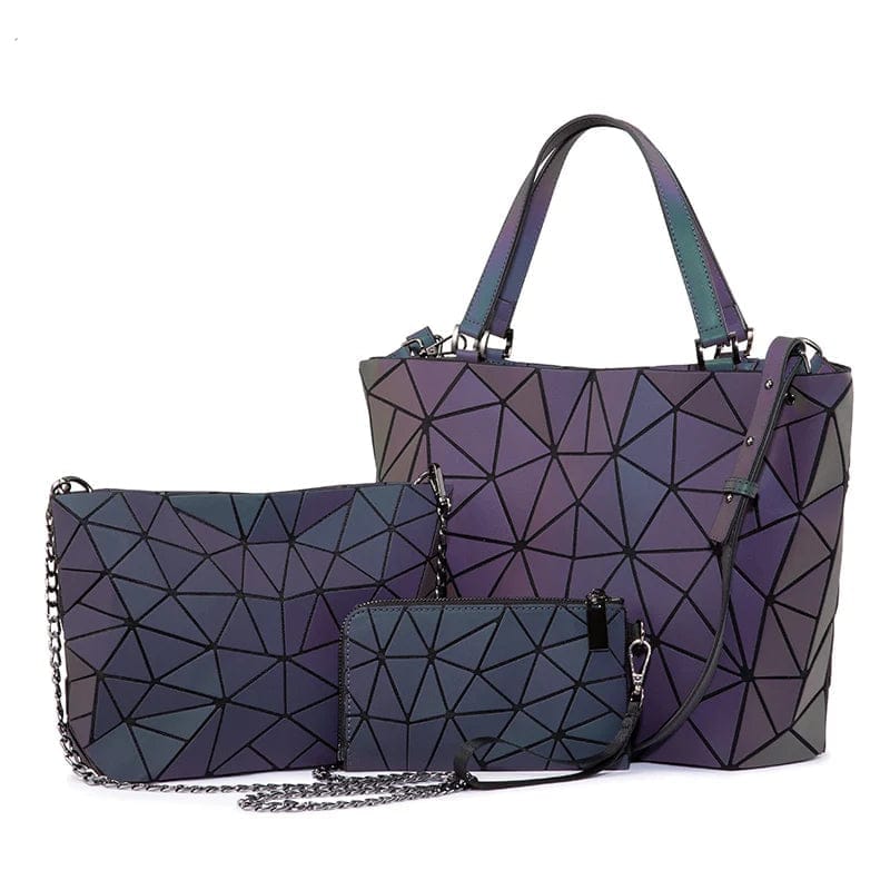 Lovevook Women Handbags 3 Pcs Bag Set Crossbody Bags For Women Geometric Luminous Shoulder Bag Female Tote Purse And Wallet