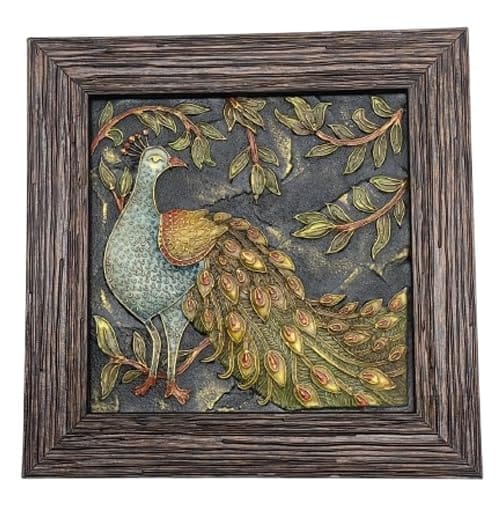 Handcrafted Peacock Wall Decor, Clay Wall Mount Art with Traditional Indian Design, Hand-painted Matte Finish Size(20 * 20cm)