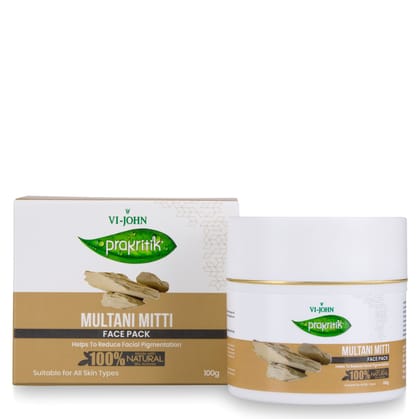 VI-JOHN Prakritik Multani Mitti Facepack for Men & Women | 100gm | Reduce Facial Pigmentation | 100% Natural Bio Actives | Cruelty-free | Paraben Free | Vegan | Dermatologist Approved | All Skin Types