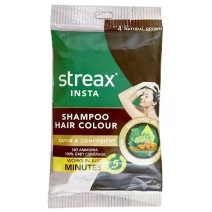 Streax 4 Natural Brown Insta Hair Colour Shampoo 15 Ml