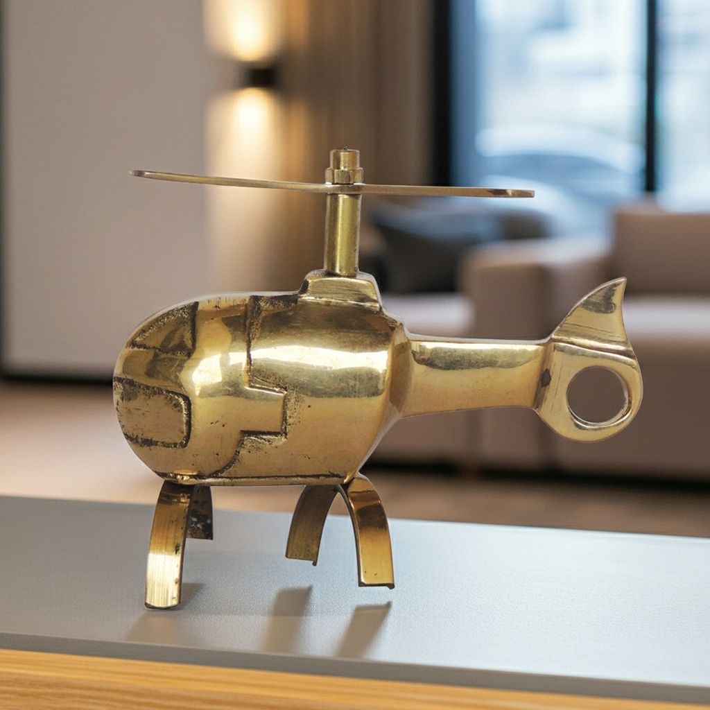 Brass Helicopter Miniature Toy | Decorative Collectible, Height : 3 Inch (ZMAS255 A)