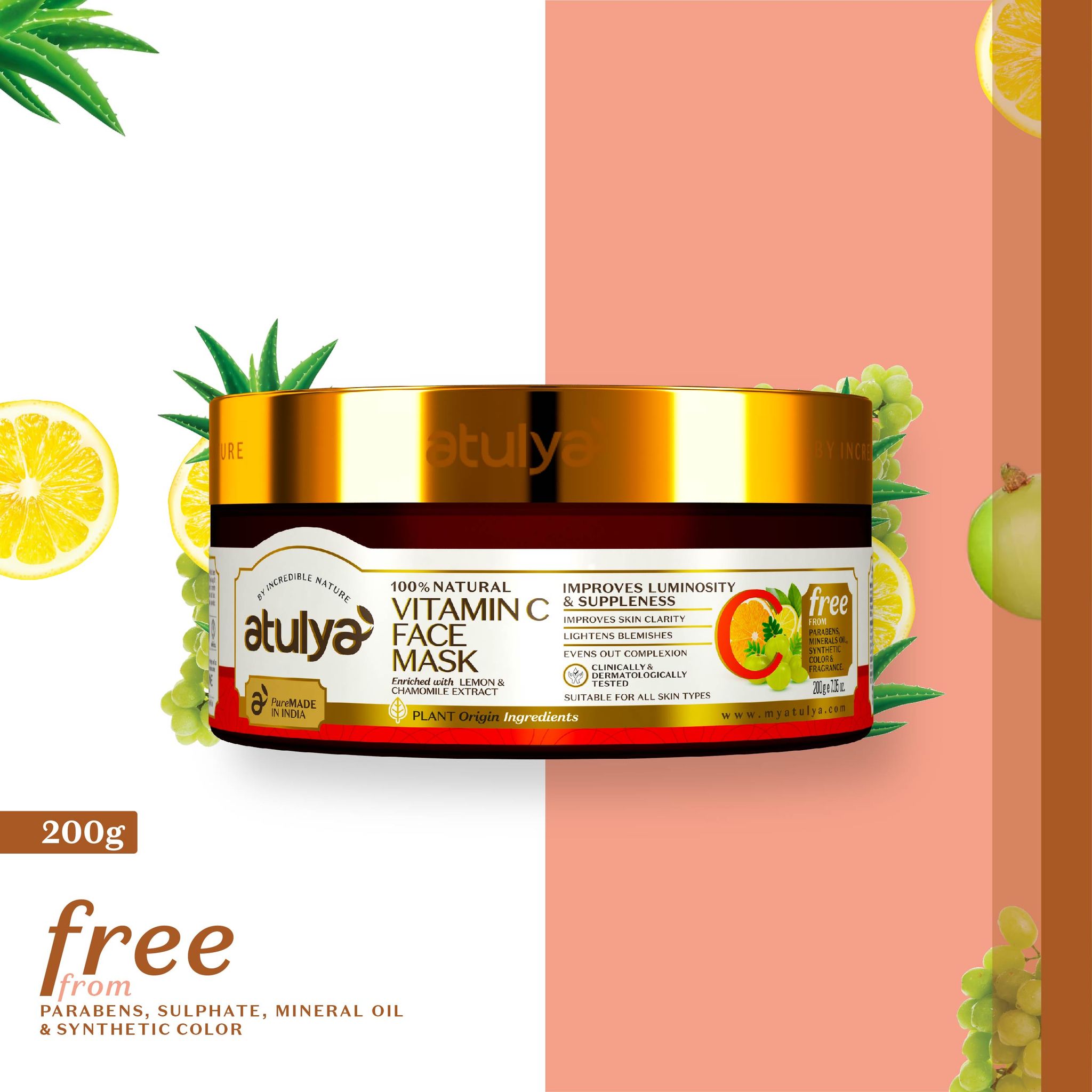 Atulya Vitamin C Face Mask | Brightens and Hydrates Skin - 200gm