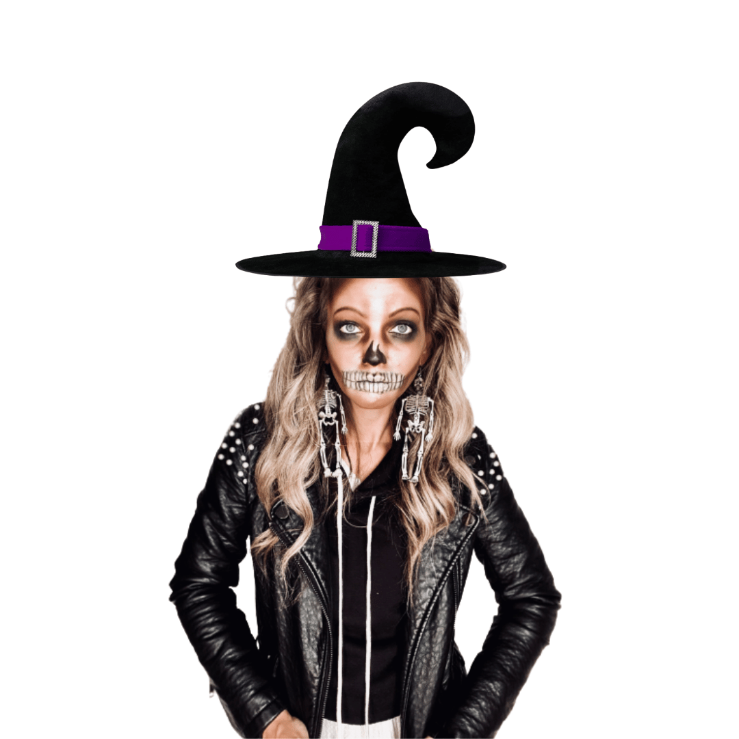 Black Velvet Witch Hat w/Purple Lace & Buckle for Halloween / Theme Party Accessory - 1PC