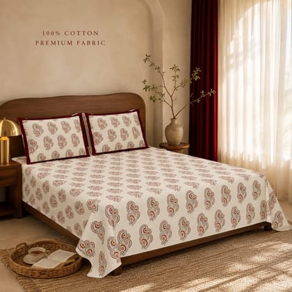 Maroon Paisley 100% Cotton King-Size Bedsheet with 2 Pillow Covers Maroon Paisley 100% Cotton King-Size Bedsheet with 2 Pillow Covers