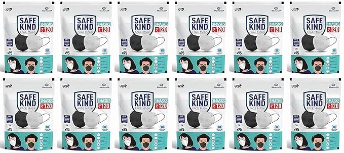 SafeKind N95 Face Masks with 5 Layer Protection (2 Black + 1 White) Pack of 2