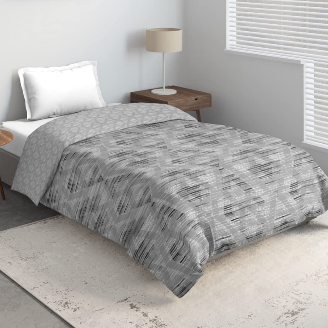 DDECOR - Primary Collection 100% Cotton Geometric Pattern 136TC Single Winter Quilt|152 CM X 229 CM| - Grey