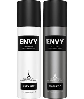 Envy Absolute & Magnetic 120 ml Each Deodorant Spray for Men 240 ml ( Pack of 2 )