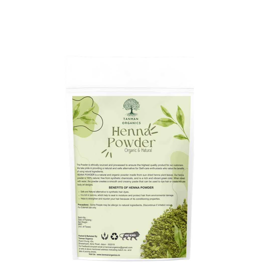 TANMAN ORGANICS Fresh Henna Powder, Infused with Herbs, 100% Natural Rajasthani Henna, Delivers a Rich Brown Color