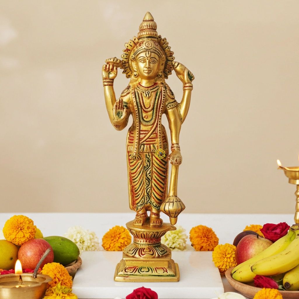 Traditional Brass Vishnu Ji God Idol - Home Temple Showpiece, Height : 9.6 Inch (BSMAS1575 V)