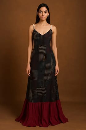 Pure Ajrakh Evening Dress with Pearl Detail Pure Ajrakh Evening Dress with Pearl Detail