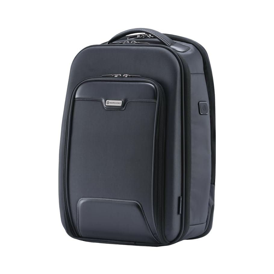 HARISSONS Odyssey Business Travel Laptop Backpack | 40L | Fits 15.6" Laptop | Water-Resistant Dobby Polyester & Vegan Leather | Work, Commute & Travel | Anti-Theft Pocket, Ergonomic Design