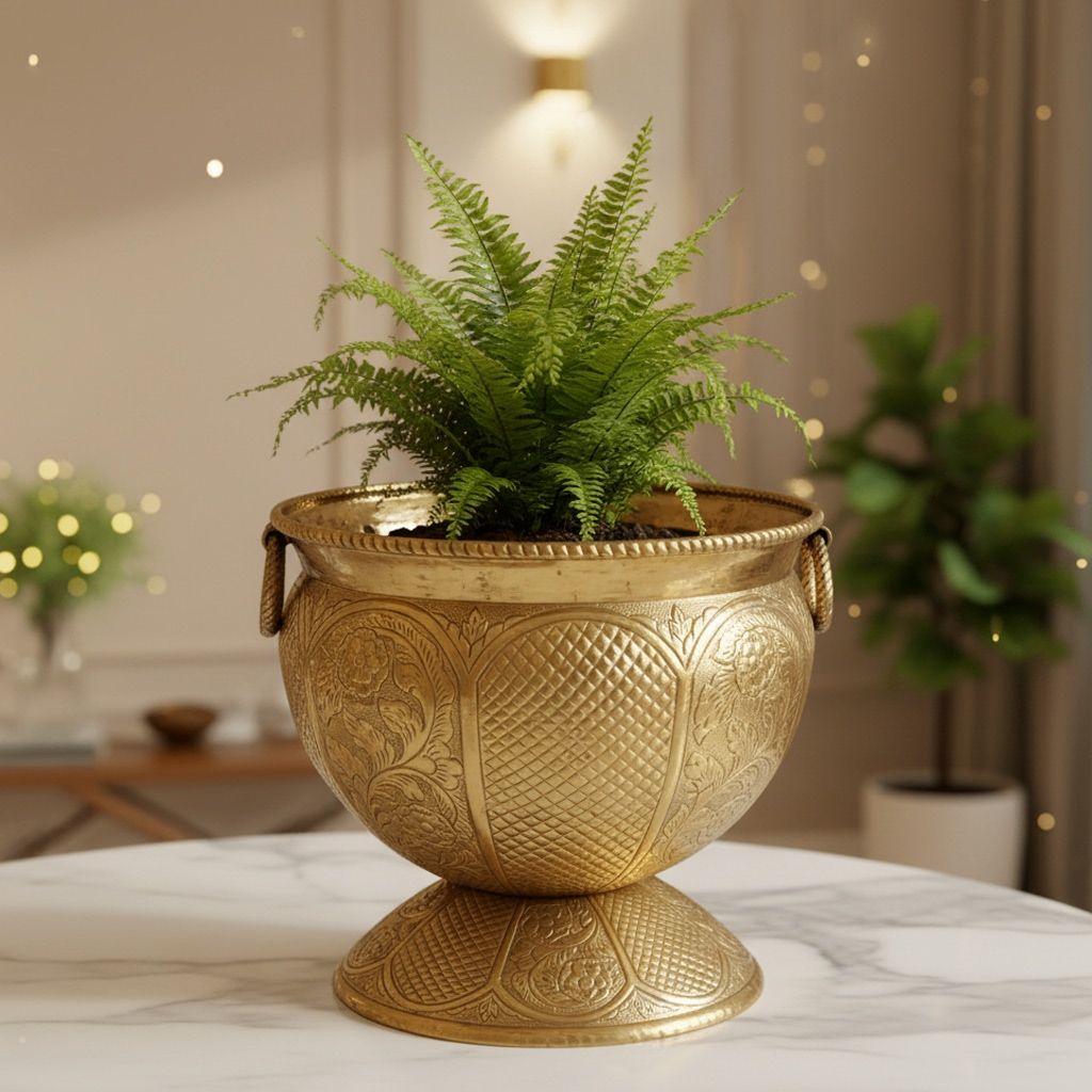 Brass Decorative Planter Gamla | Indoor Outdoor Flower Pot | Garden Decor, Height : 17 Inch (FMAS597 E)