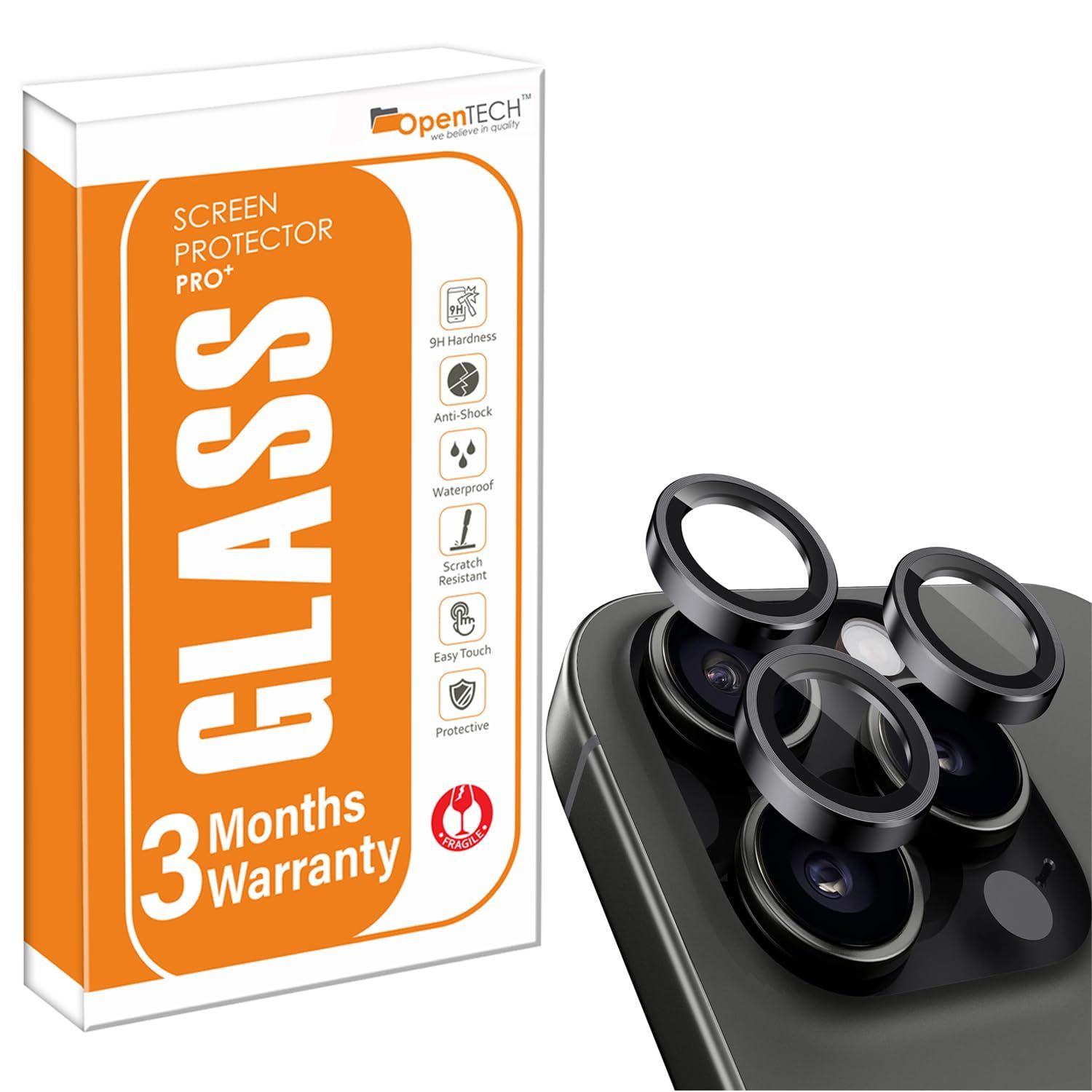 OpenTech® Premium Camera Lens Protector Tempered Glass Compatible For iPhone 14 Pro / 14 Pro Max with Individual Camera Lens Ring Protector (Black) OpenTech® Premium Camera Lens Protector Tempered Glass Compatible For iPhone 14 Pro / 14 Pro Max with Indi