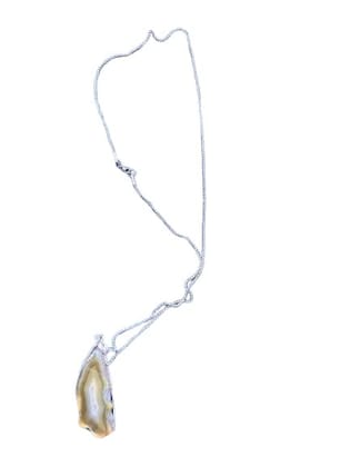 TULIP Natural Purple Agate Slice Pendant Necklace, Silver Tone Chain with Lobster Clasp, Irregular Organic Shape, Translucent Gemstone, 45cm Chain Length TULIP Natural Purple Agate Slice Pendant Necklace, Silver Tone Chain with Lobster Clasp, Irregular Organic Shape, Translucent Gemstone, 45cm Chain Length