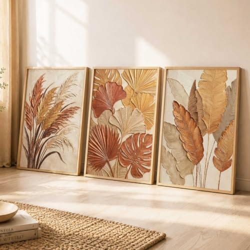 Home Décor| Flower Painting poster With Frame For Living Room Bed Room Hotel Wall Decor Digital Reprint Set of 3