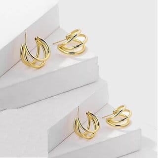 Pack of 2 Fashion Trendy Trihoops Earrings Stainless Steel Hoop Earring