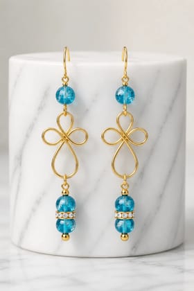 Kaantiva Women Gold-Plated Turquoise Beaded Dangle Earrings with Crystal Accents