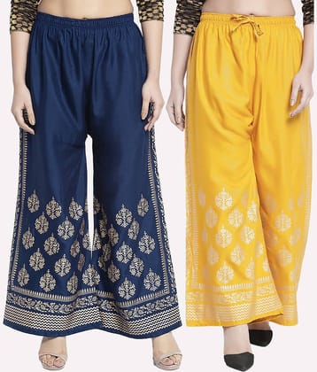 MEYARA - Yellow Rayon Flared Women's Palazzos ( Pack of 2 )