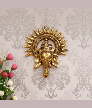 eCraftIndia Gold-Toned Lord Ganesha With Sun Wall Hanging