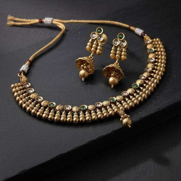 Elegant Traditional Gold Necklace Set with Earrings