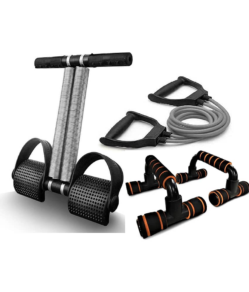 Shopeleven Gym Home Workouts Equipment Combo Set for Men Women Full Body Exercise Kit - Tummy Trimmer, Toning Tube Band, and Push Up Stand