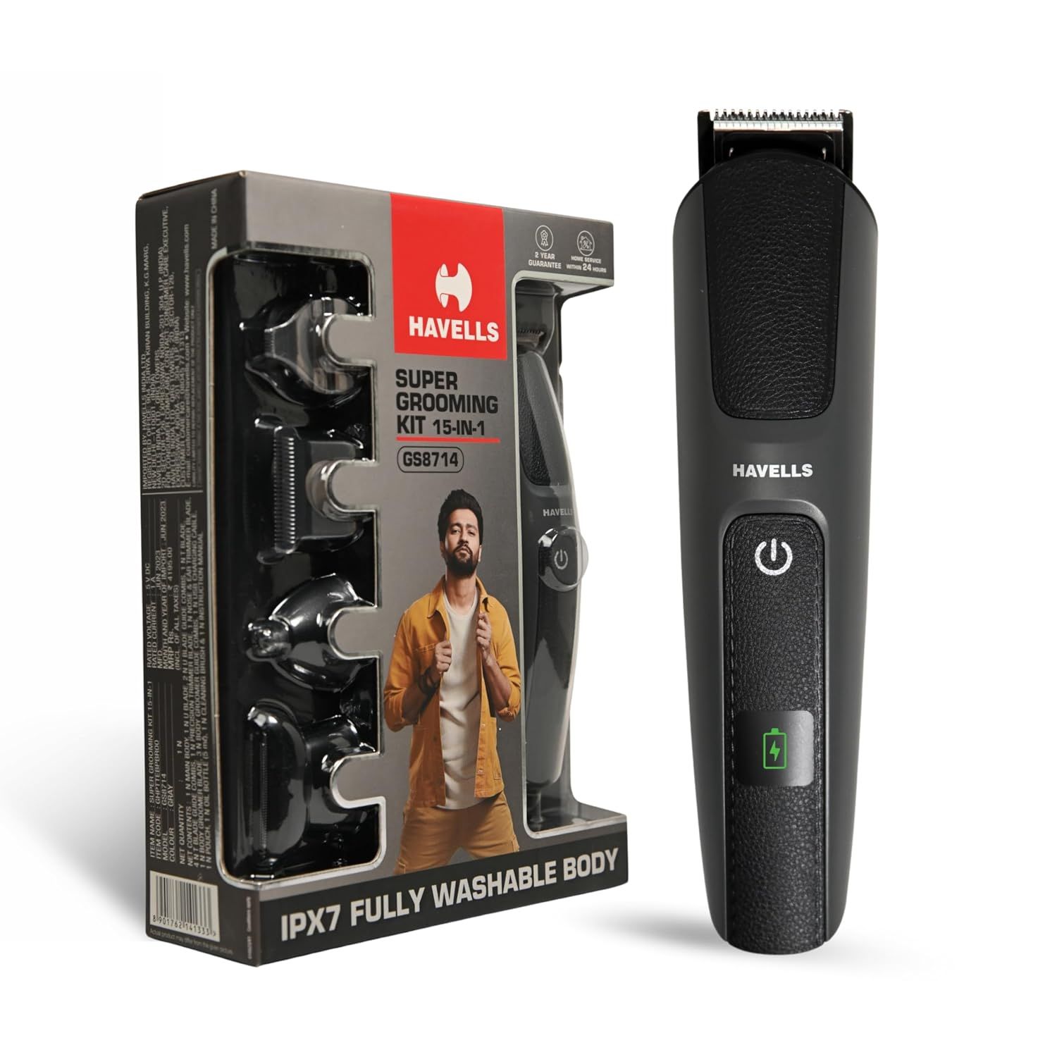 Havells Super Grooming Kit Gs8714,15 In 1,Ipx7 Fully Washable,Full Body Hair Trimmer Groomer For Men,120 Min Of Run Time With Fast Charge,Corded Electric Havells Super Grooming Kit Gs8714,15 In 1,Ipx7 Fully Washable,Full Body Hair Trimmer Groomer For Men