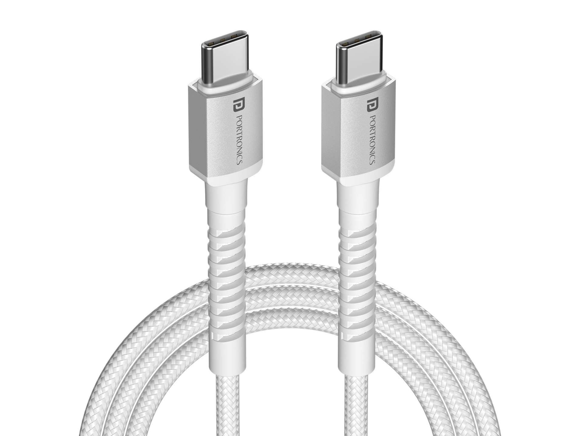 Portronics Konnect X 60W Unbreakable Nylon Braided Cable, 2M Fast Charging Cable - White
