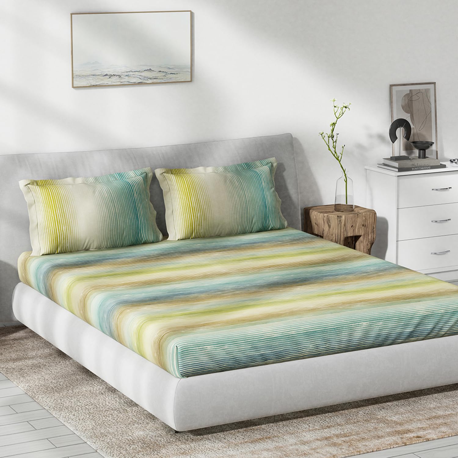 DDECOR - Primary Collection 100% Cotton Abstract Pattern 136TC King Fitted Sheet|180 CM X 198 CM| - Blue