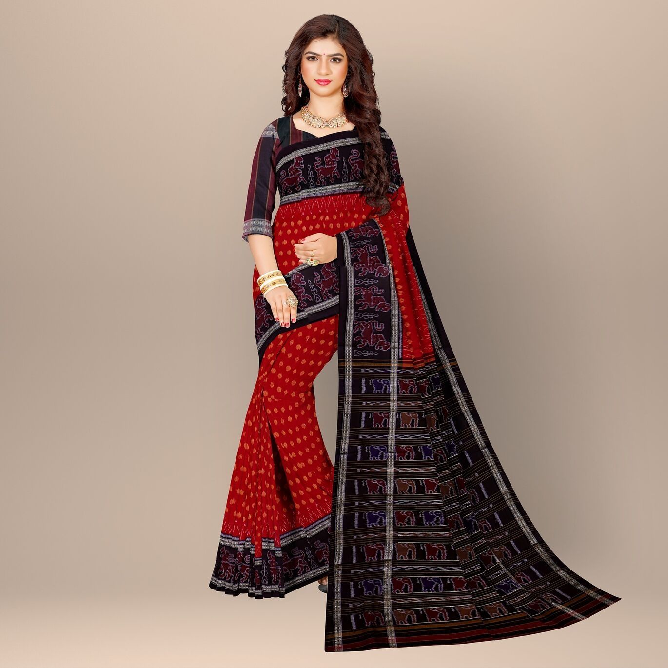 Sangria Black Border Nuapatna Cotton Saree