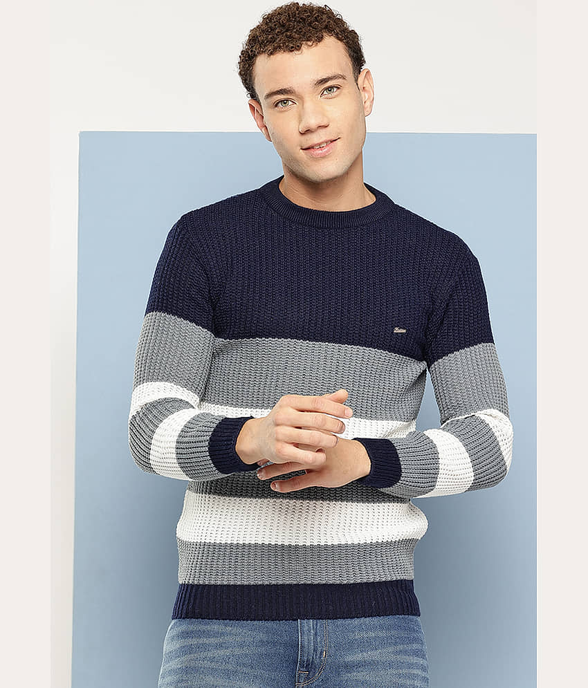 Aarika Woollen Round Neck Men's Full Sleeves Pullover Sweater - Navy Blue ( Pack of 1 )
