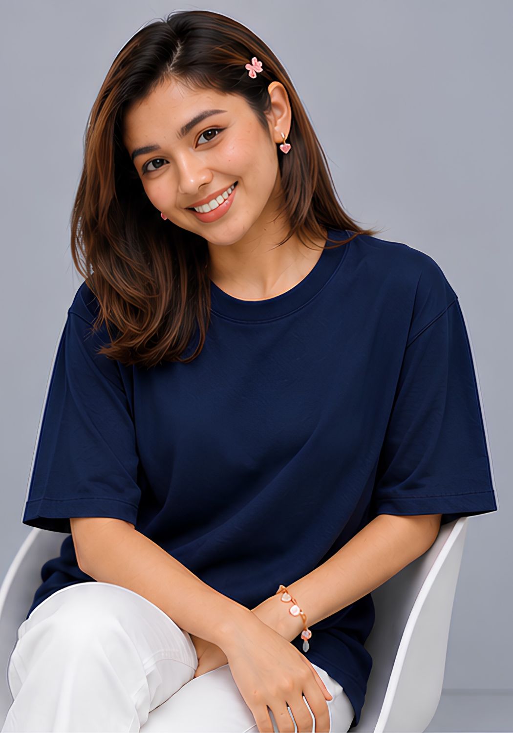 Hue Nox Women's Navy Plain Oversized T-Shirt