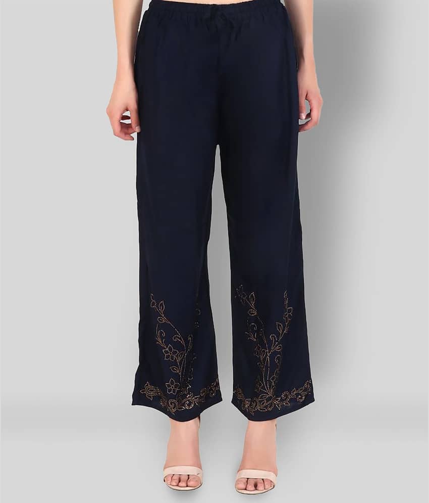 Aadrika - Navy Blue Rayon Flared Women's Palazzos ( Pack of 1 )