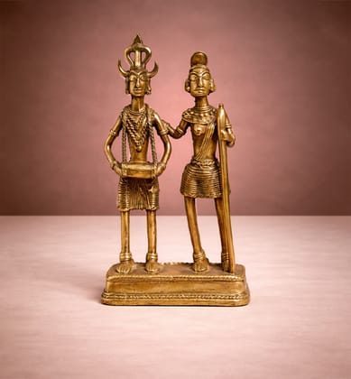 Handcrafted Brass Tribal Folk Dance Couple Showpiece – Traditional Bhareva  Bell Metal Art