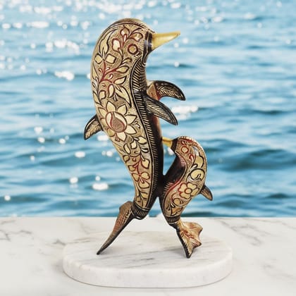 Handcrafted Brass Dolphin Decorative Showpiece Statue for Table Decor, Height : 12 Inch (ANMAS174 B)
