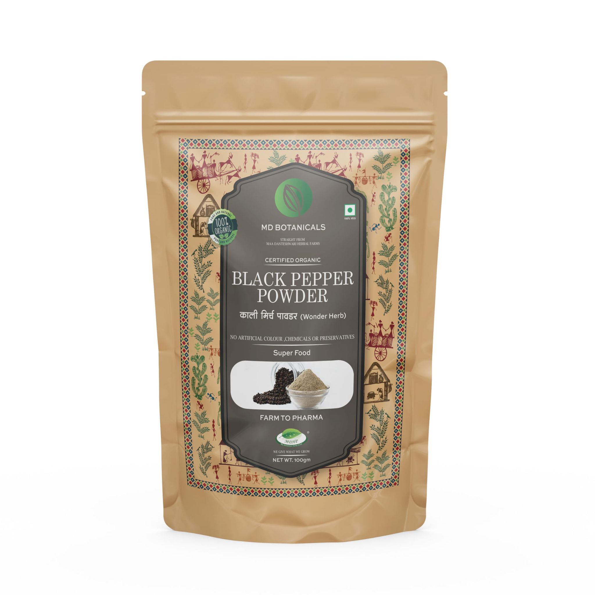 Black Pepper Powder (100gm), Maa Danteshwari Herbal Farm's 100% Natural & Certified Organic Herbs
