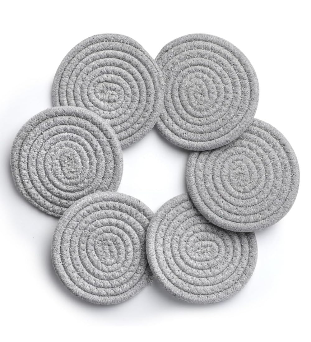 Generic Cotton Rope Drink Coasters 6 Pcs Set (Grey)-PID66422