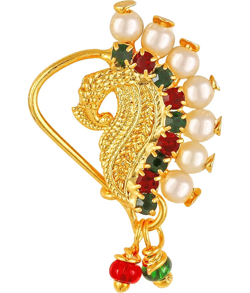 Vivastri Gold Plated Red Stone with Peals Alloy Maharashtrian Nath Nathiya./ Nose Pin for Women &Girls VIVA1005NTH-TAR