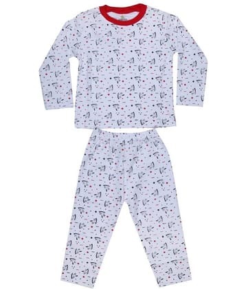 KABOOS Pack of 1 Boys 100% Cotton Nightsuit Set ( White )