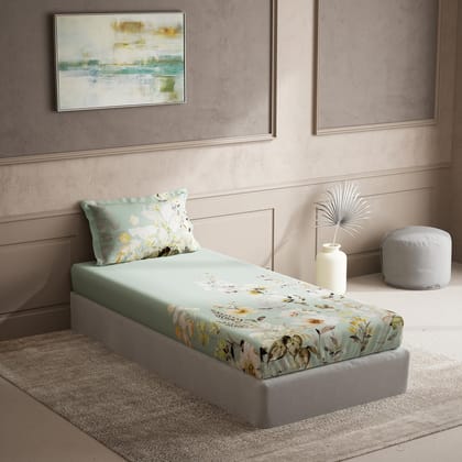 DDECOR - Cherish Collection 100% Cotton Floral Pattern 150TC Single Bedsheet|152 CM X 224 CM| - Green